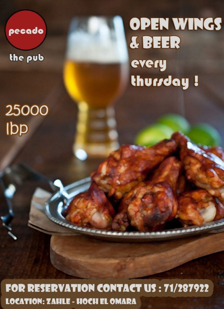 PECADO THE PUB OPEN WINGS & BEER FOR 25000 L.L.